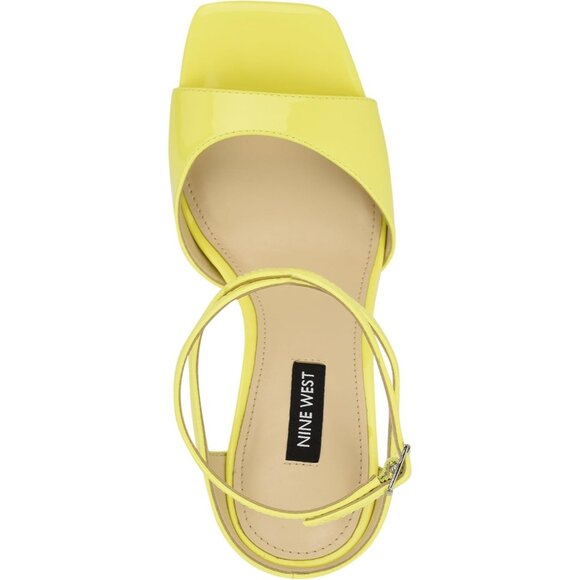 Nine West Women Yellow Patent Faux Leather Open Squared Toe Heels Sandal - Picture 4 of 6
